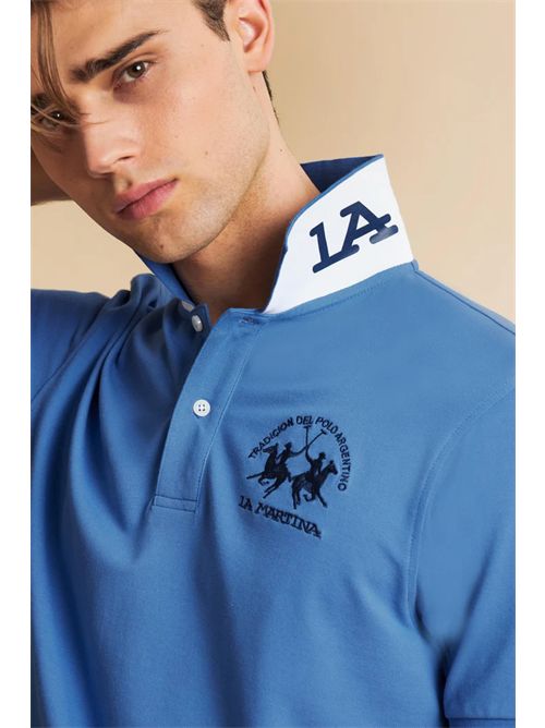 Polo uomo manica corta in piquet stretch con logo Iconic Team - Miguel LA MARTINA | MCP001PK001/07020